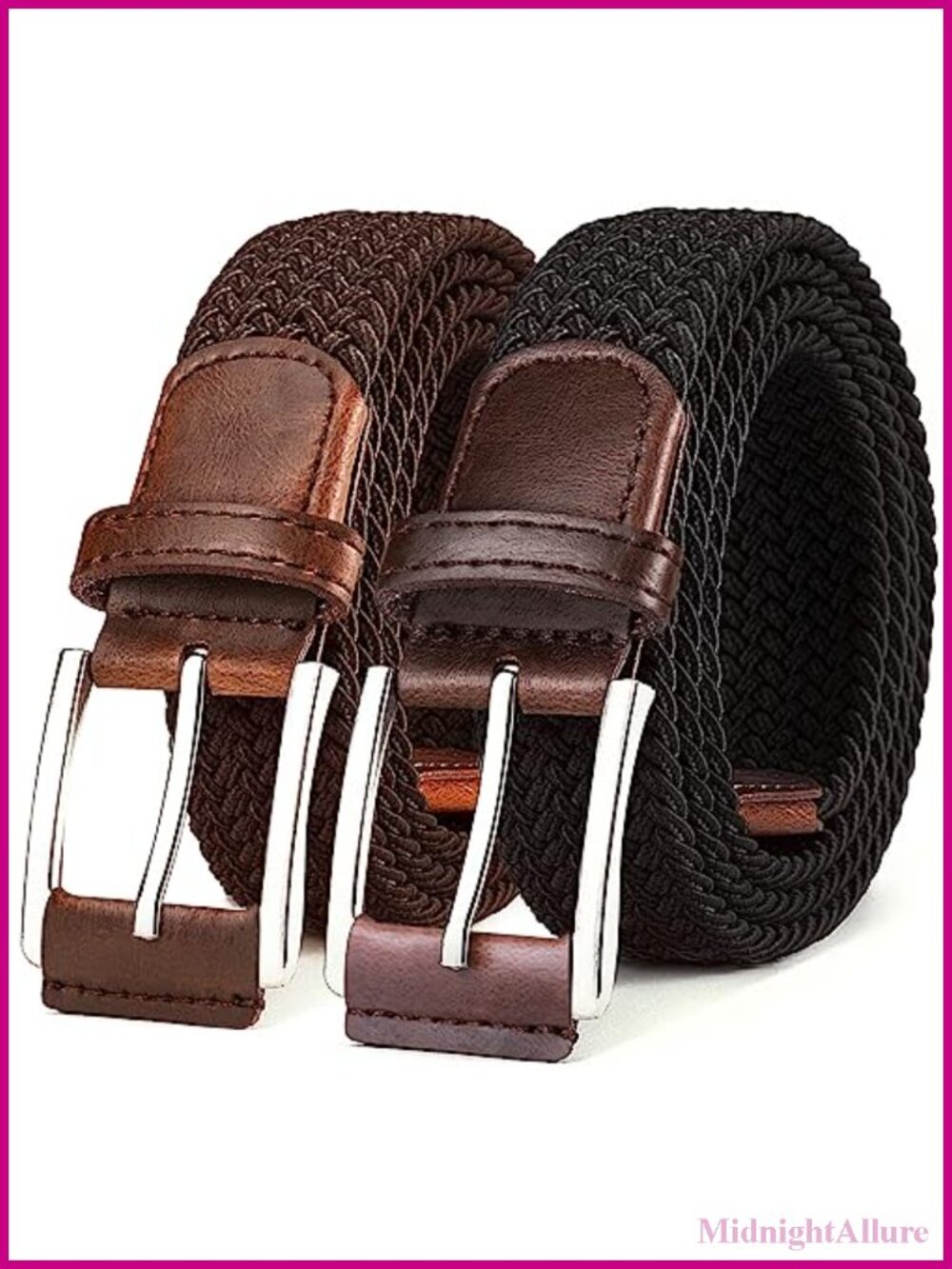 Woven Braided Stretch Web Belt 2Pack for Men 1 3/8" Gift Boxed